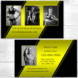 Foto Black Neon Yellow Personal Trainer Fitness Visitenkarte