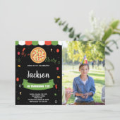 Foto Black Red Pizza Einladung zum Geburtstag (Stehend Vorderseite)