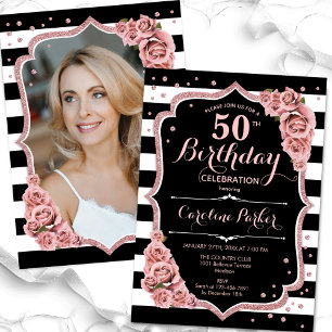 Foto Black Rose Gold 50. Geburtstag Einladung