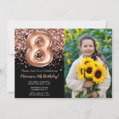 Foto Black Rose Gold Glitzer 8. Geburtstag Einladung (Vorderseite)