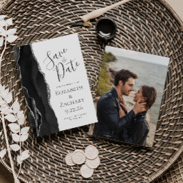 Foto Black Silver Agate Save the Date Einladung