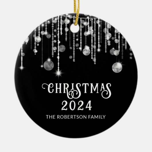 Foto Black String Lights Party Keramik Ornament (Vorne)