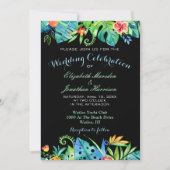 Foto Black Tropical Watercolor Floral Wedding Einladung (Vorderseite)