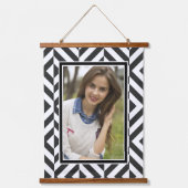 Foto Black & White Diamond Muster Wandteppich Mit Holzrahmen (Vorderseite)