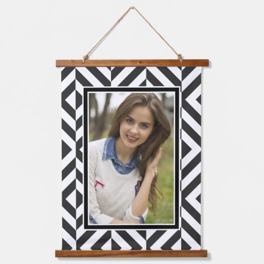 Foto Black & White Diamond Muster Wandteppich Mit Holzrahmen (Vorderseite)