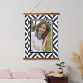 Foto Black & White Diamond Muster Wandteppich Mit Holzrahmen (Schlafzimmer)