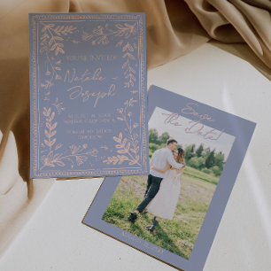 Foto Blau Creme Gezeichnet Blumen Garten Save The  Date