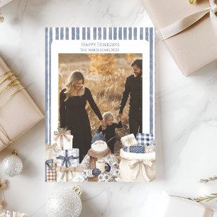 Foto Blau Gestreifter Weihnachtsmann Familienweihn Feiertagskarte