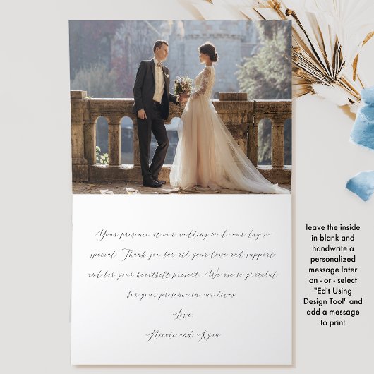 Foto, blaue Classic Monogramm, Wasserfarbensehen Dankeskarte