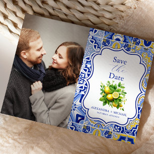 Foto Blaue Fliesen Zitronen Hochzeit Save The Date