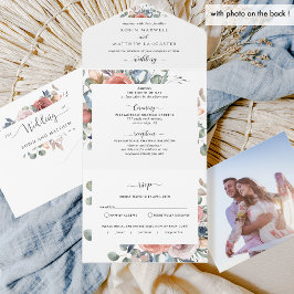 Foto, blaue Pfirsich und Blush Wedding und UAWG All In One Einladung