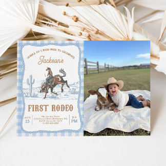 Foto Blaue Western-Cowboy-Erstes Rodeo-Einladung Einladung