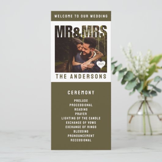 Foto Block Heart Wedding Programm (Stehend Vorderseite)