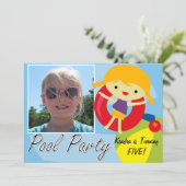 Foto Blond Girl Pool Party Geburtstag schwimmen Einladung (Stehend Vorderseite)