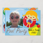Foto Blond Girl Pool Party Geburtstag schwimmen Einladung (Vorne/Hinten)