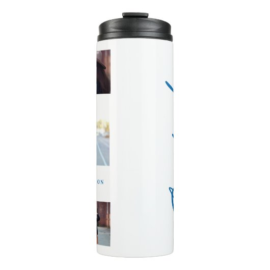 Foto Blue Abschluss Drehbuch modern elegant Thermosbecher (Vorderseite)