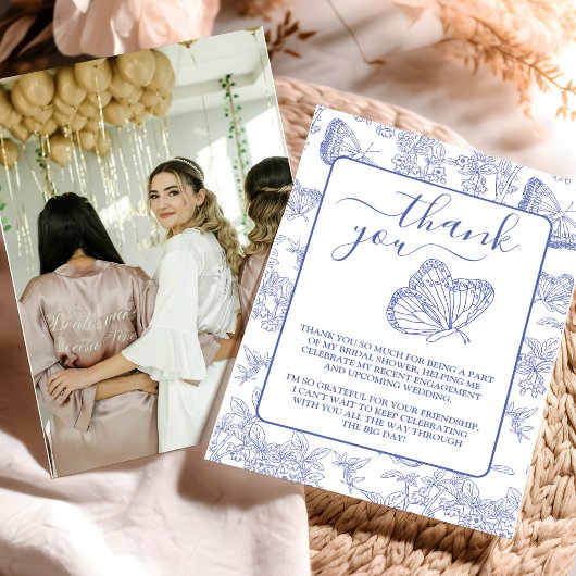 Foto Blue Chinoiserie Brautparty Dankeskarte