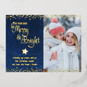 Foto Blue Days Be Bright Script Real Gold Folien Feiertagspostkarte