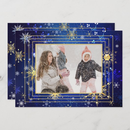 Foto Blue Gold Snowflake Weihnachten Weihnachten (Vorne/Hinten)