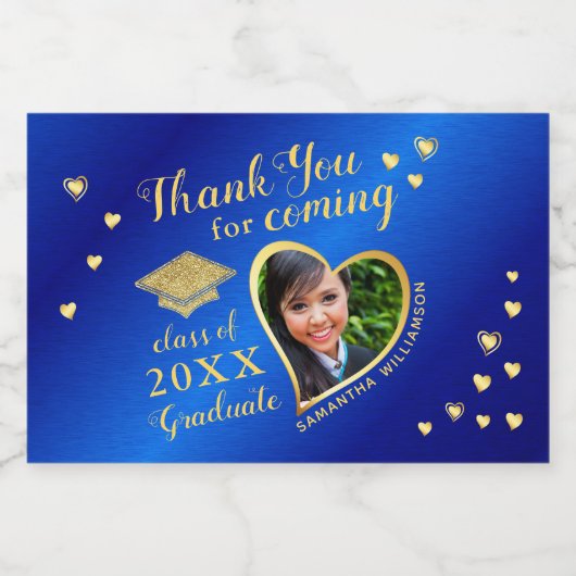 Foto Blue Gold Vielen Dank Klasse von 2025 Abschlu Schaumweinetikett (Einzelnes Label)