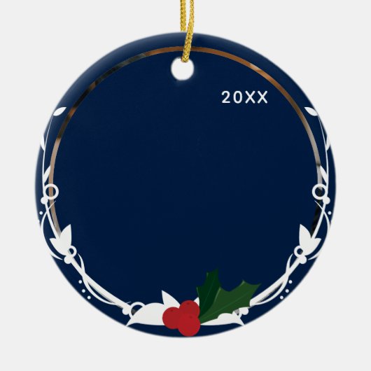 Foto Blue Holly Christmas Keramik Ornament (Vorne)