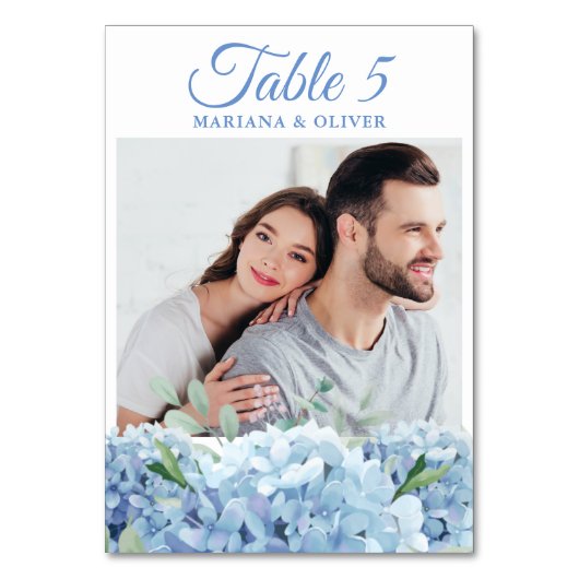 Foto Blue Hydrangea Hochzeit Tischnummer (Rückseite)
