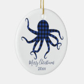 Foto Blue Kariert Octopus Weihnachten Keramik Ornament (Rechts)