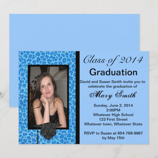 Foto Blue Leopard Abschluss Einladung (Vorne/Hinten)