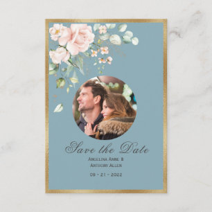 Foto Blue Pink Floral Watercolor Hochzeit Save The Date