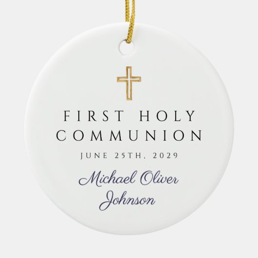 Foto Blue Religious Cross Boy Erste Kommunion Keramik Ornament (Vorne)