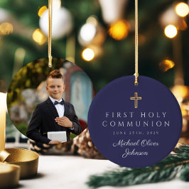 Foto Blue Religious Cross Boy Erste Kommunion Keramik Ornament