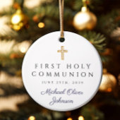 Foto Blue Religious Cross Boy Erste Kommunion Keramik Ornament