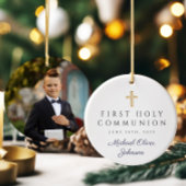 Foto Blue Religious Cross Boy Erste Kommunion Keramik Ornament