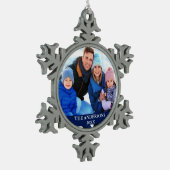 Foto Blue Schneeflocken Zinn-Ornament (Links)