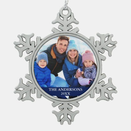 Foto Blue Schneeflocken Zinn-Ornament (Vorderseite)