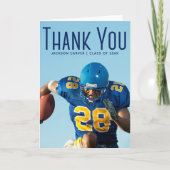 Foto Blue Script Overlay Football Player Dankeskarte (Vorderseite)