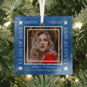 Foto Blue Silver Class Year Abschluss Ornament Aus Glas