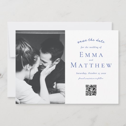 Foto Blue Tile Pattern mit QR Save The Date (Vorderseite)