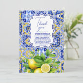 Foto Blue tiles Lemons Abschluss Dankeskarte (Stehend Vorderseite)