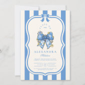 Foto Blue Toile Bow Coquette Nursing School Gradu Einladung (Vorderseite)