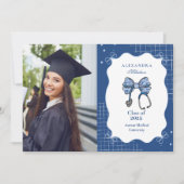 Foto Blue Toile Bow Nurse School Grad Ankündigung (Vorderseite)