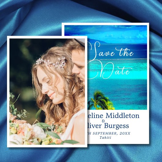 Foto Blue Tropical Ocean Hochzeit in Urlaubsort Save The Date