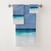 Foto Blue Turquoise Aqua White Beach Badhandtuch Set (Insitu)