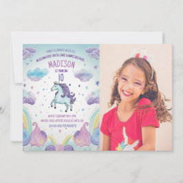 Foto Blue und Lila Einhorn Geburtstagsparty Einladung