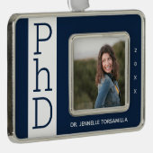 Foto Blue White PhD Abschluss Weihnachtsschmuck Rahmen-Ornament Silber (Rechts)