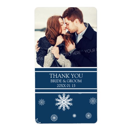 Foto Blue White Snowflakes Winter Wedding Label (Vorne)