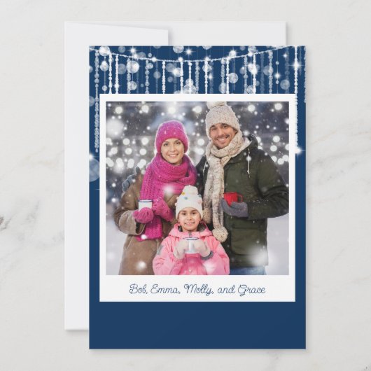 Foto Blue White String Lights Weihnachtskarte Einladung (Rückseite)