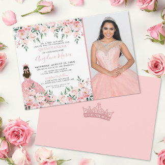 Foto Blues Rosa Quinceanera Einladung