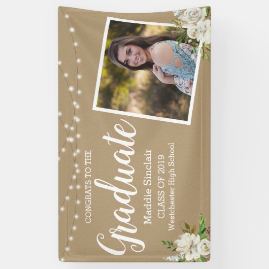 Foto Blume String Lights Tan Abschluss Banner (Vertikal)