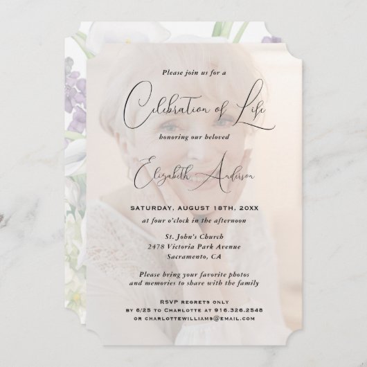 Foto Blumenbeerdigung Feier des Lebens Einladung (Vorne/Hinten)